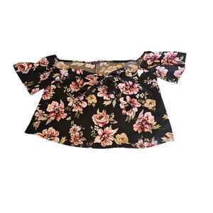 SHEIN Curve 4XL Black Floral Tie Front Blouse Plus Size Sheer Flowy Top